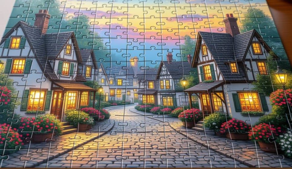 Nostalgic Small Town Jigsaw Puzzle in Thomas Kinkade Style