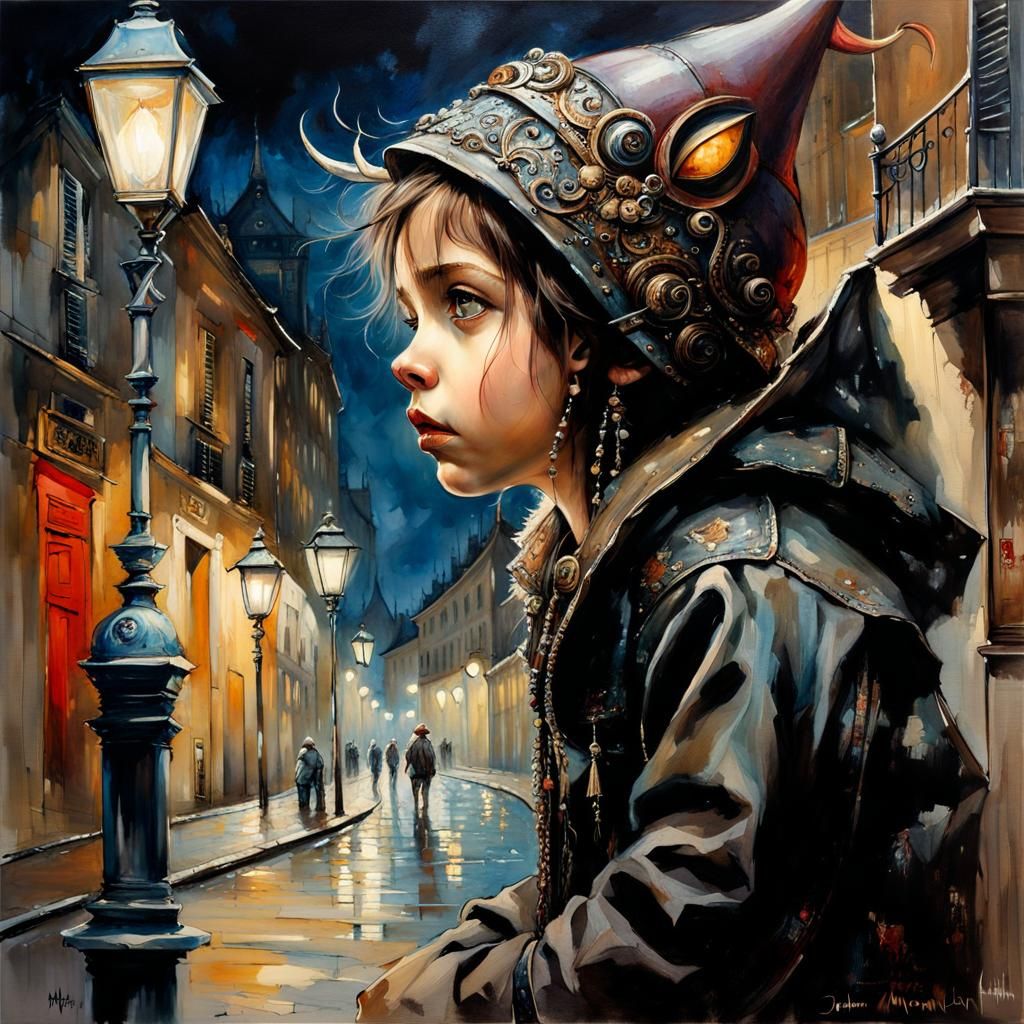 Squid-Demon Child in Thought: Dark Fantasy Art