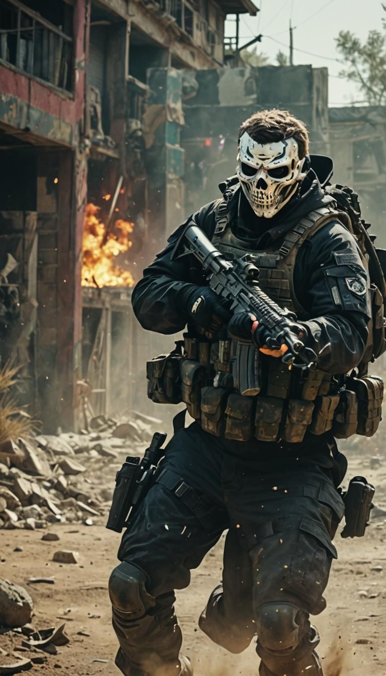 Skull Masked Soldier in Dark Sci-Fi Digital Painting