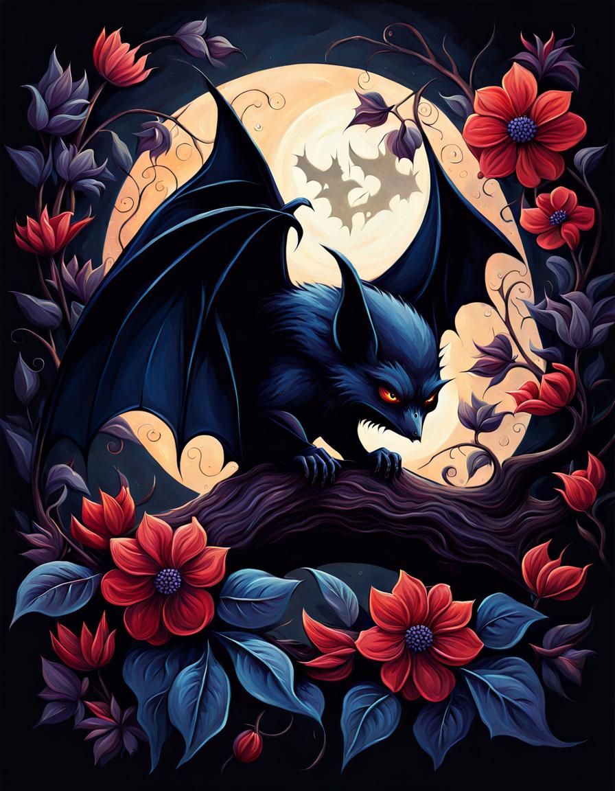 Mystical Bat in Gothic Storybook Illustration