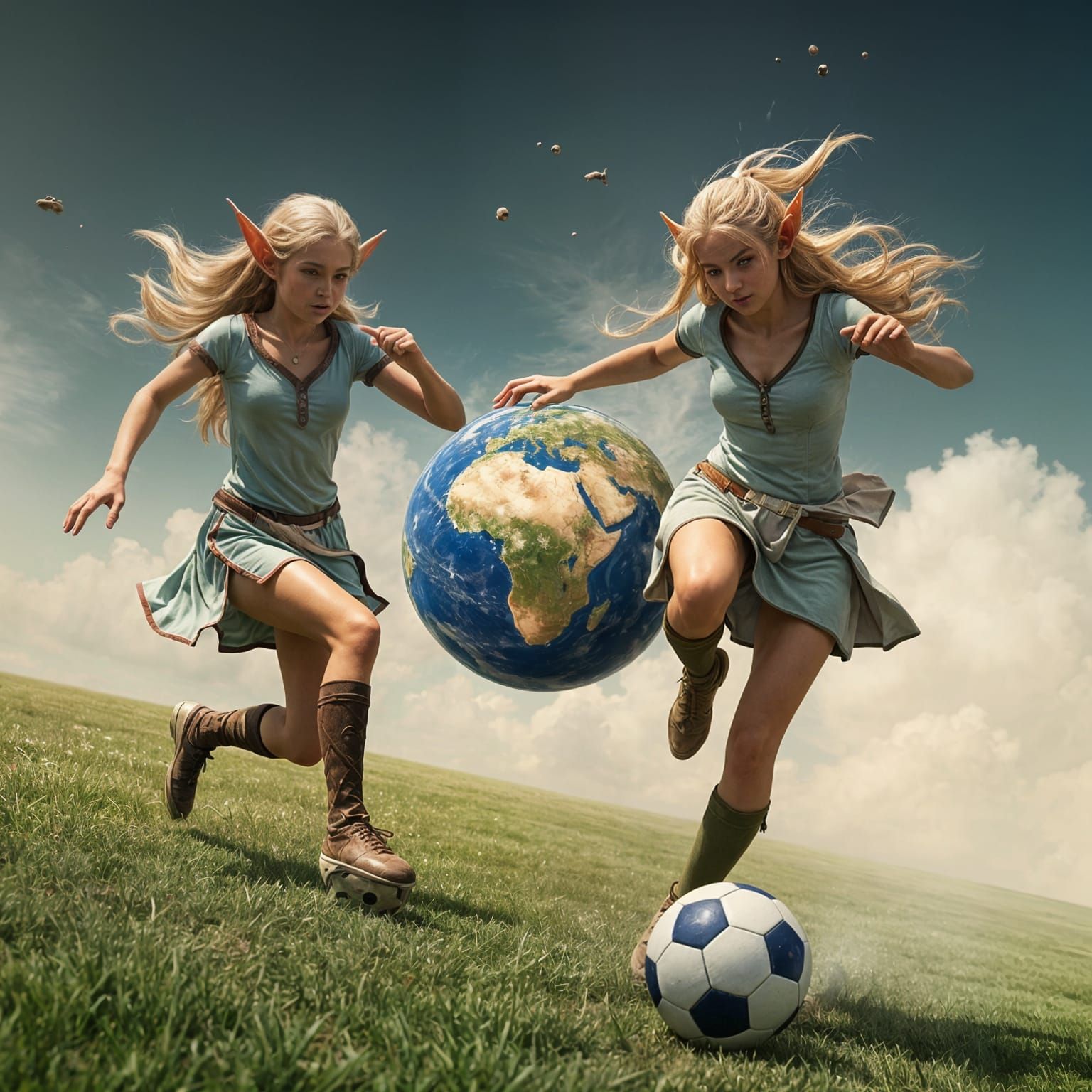 Ethereal Female Elves Compete in a Soccer Match with the Ear...