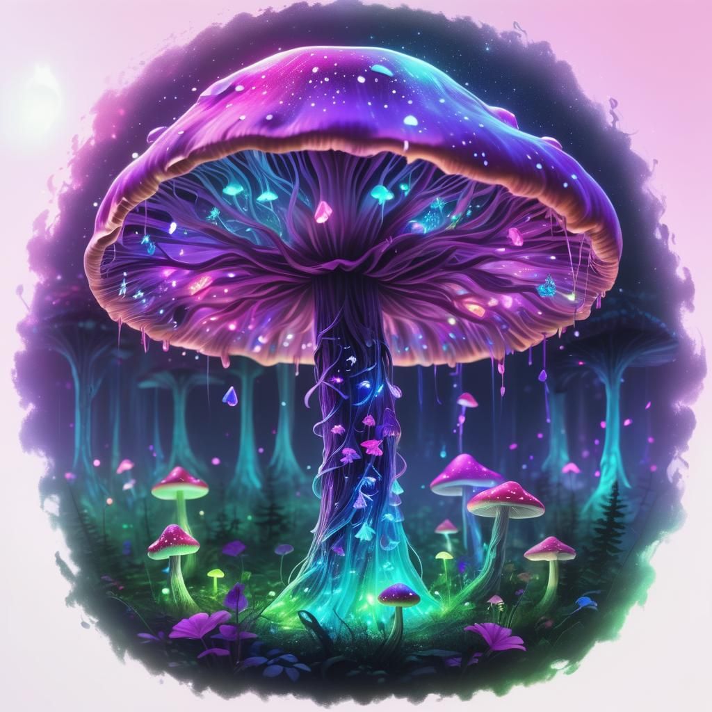 Neon Fairies in Glowing Mushroom Forest
