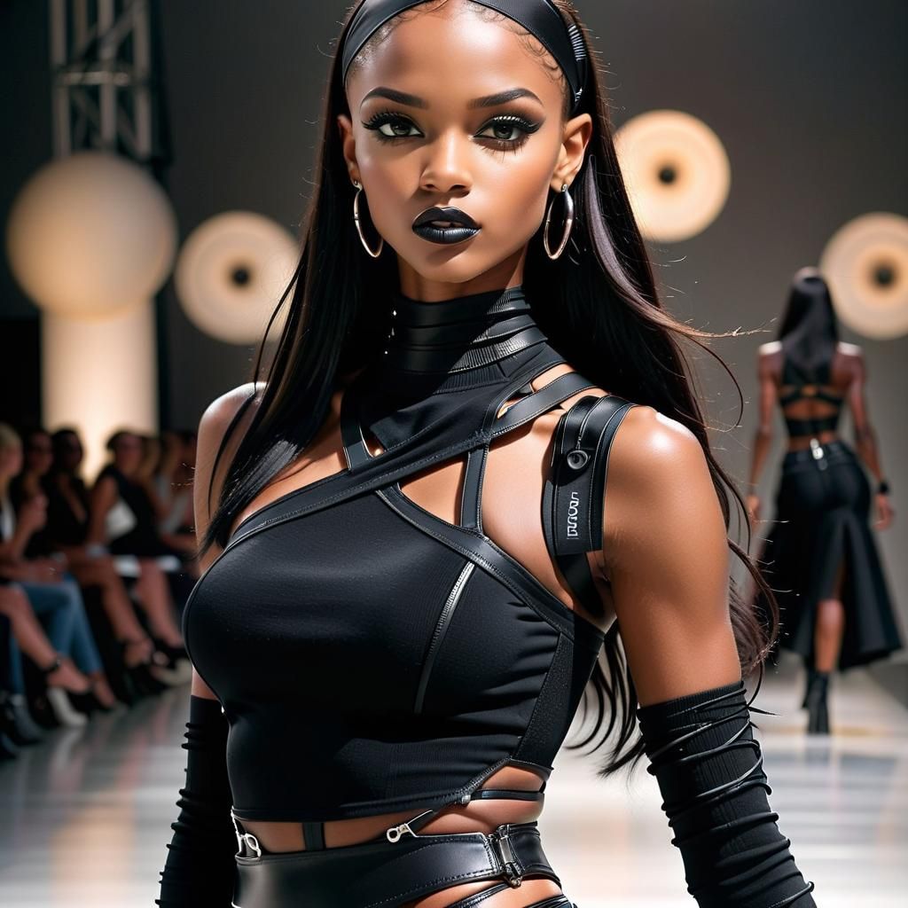 Y2K Model on Catwalk in Ballpoint Ink Style