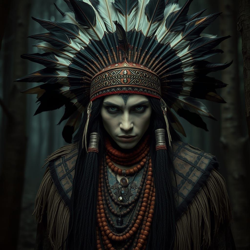 Native American Vampire Shaman in Dark Fantasy Style