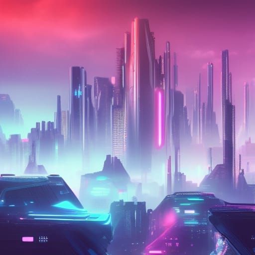 Futuristic Cityscape in Synthwave Film Noir Style
