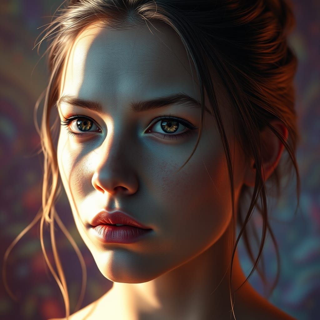 Hyperrealistic Digital Portrait in Vibrant Fantasy Realm