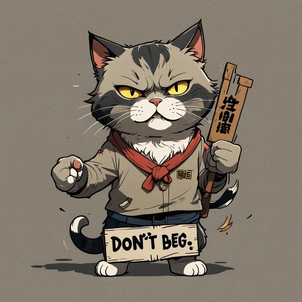 Angry Cat Meme in Anime Style