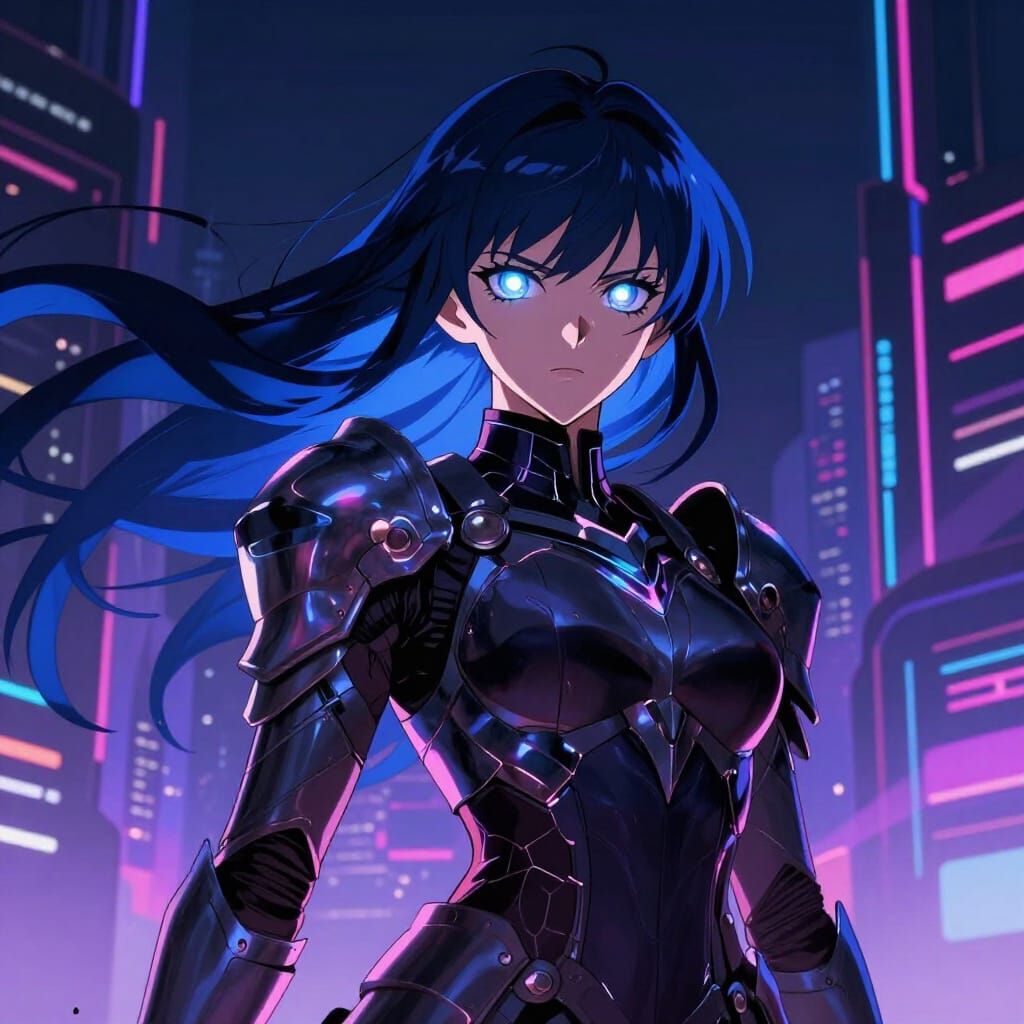 Anime Woman in Neon City Armor