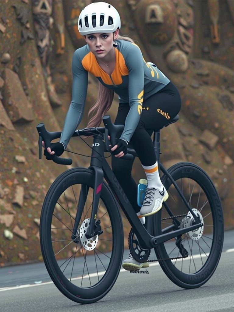 Ethereal Dark Fantasy Cyclist in Metallic Spandex