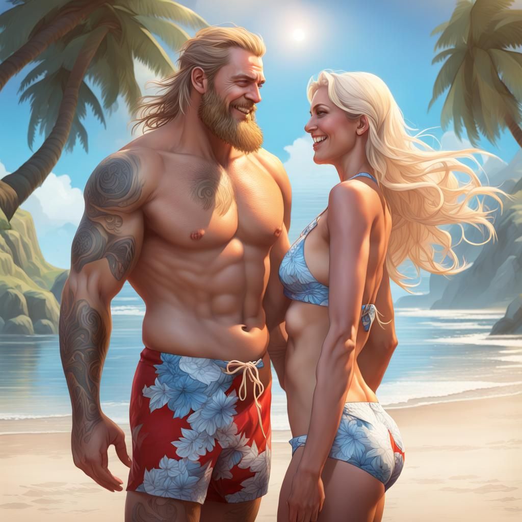 Viking Couple Enjoying a Tropical Beach Vacation