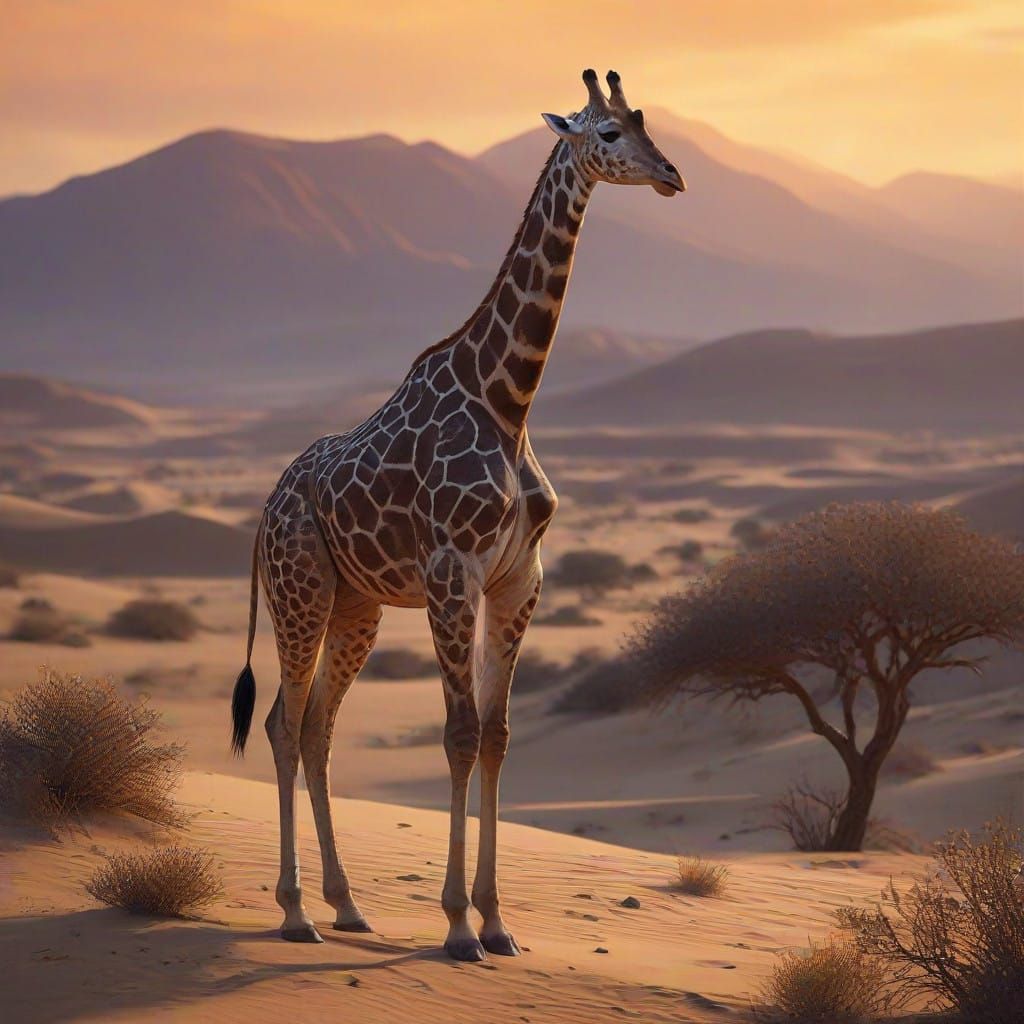 Mystical Desert Giraffe at Sunset in Ancient Art Nouveau Sty...