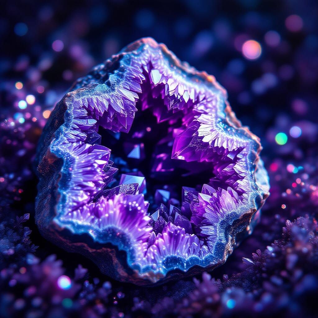 Bioluminescent Amethyst Geode Dazzles with Iridescent Light