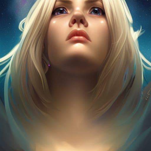 Blonde Girl's Wonder: Aurora Moonlight Portrait