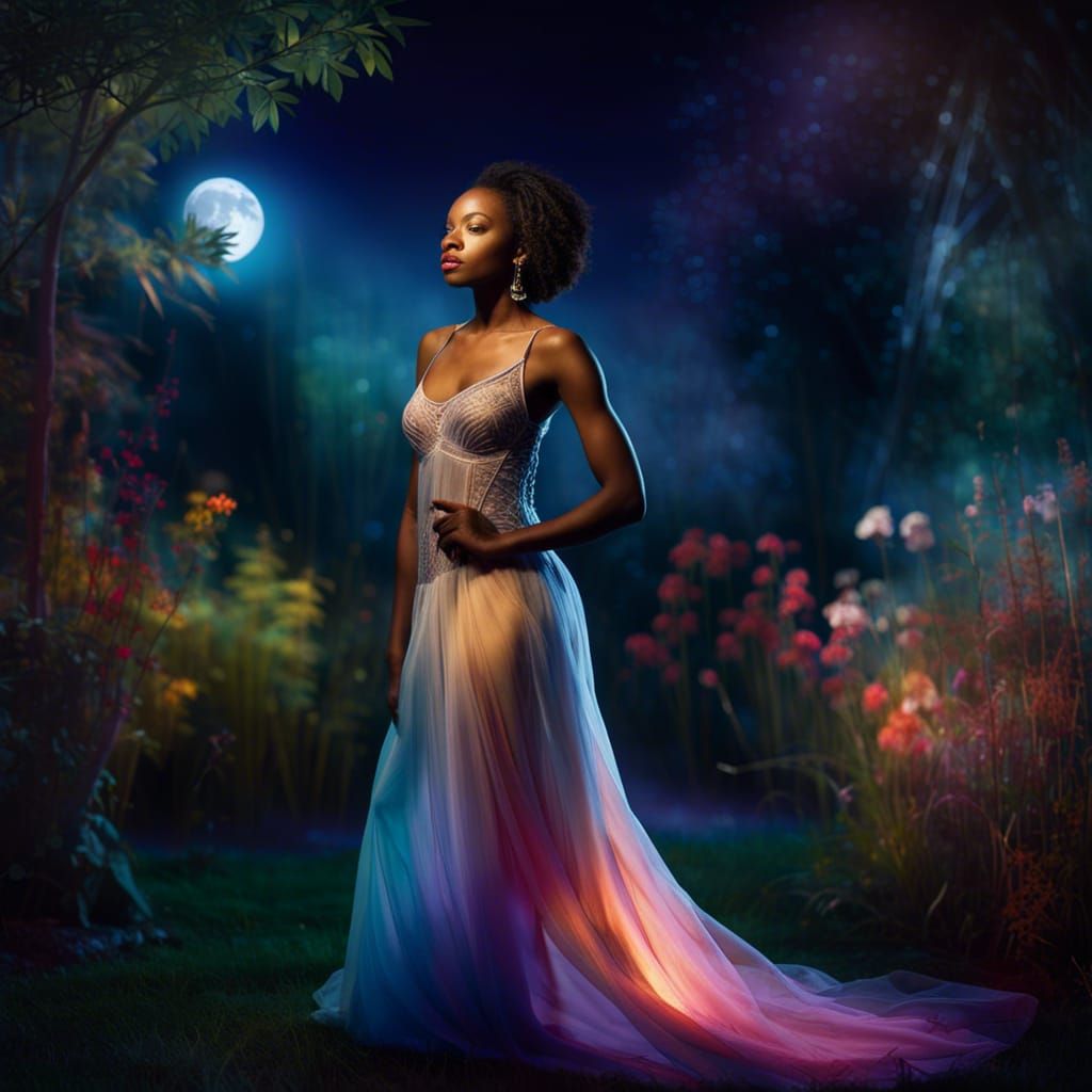 Ethereal Garden: Woman in Flowing Dress