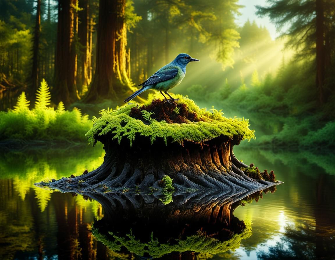 Surreal Forest Pool Dreamscape in Maximalist Style