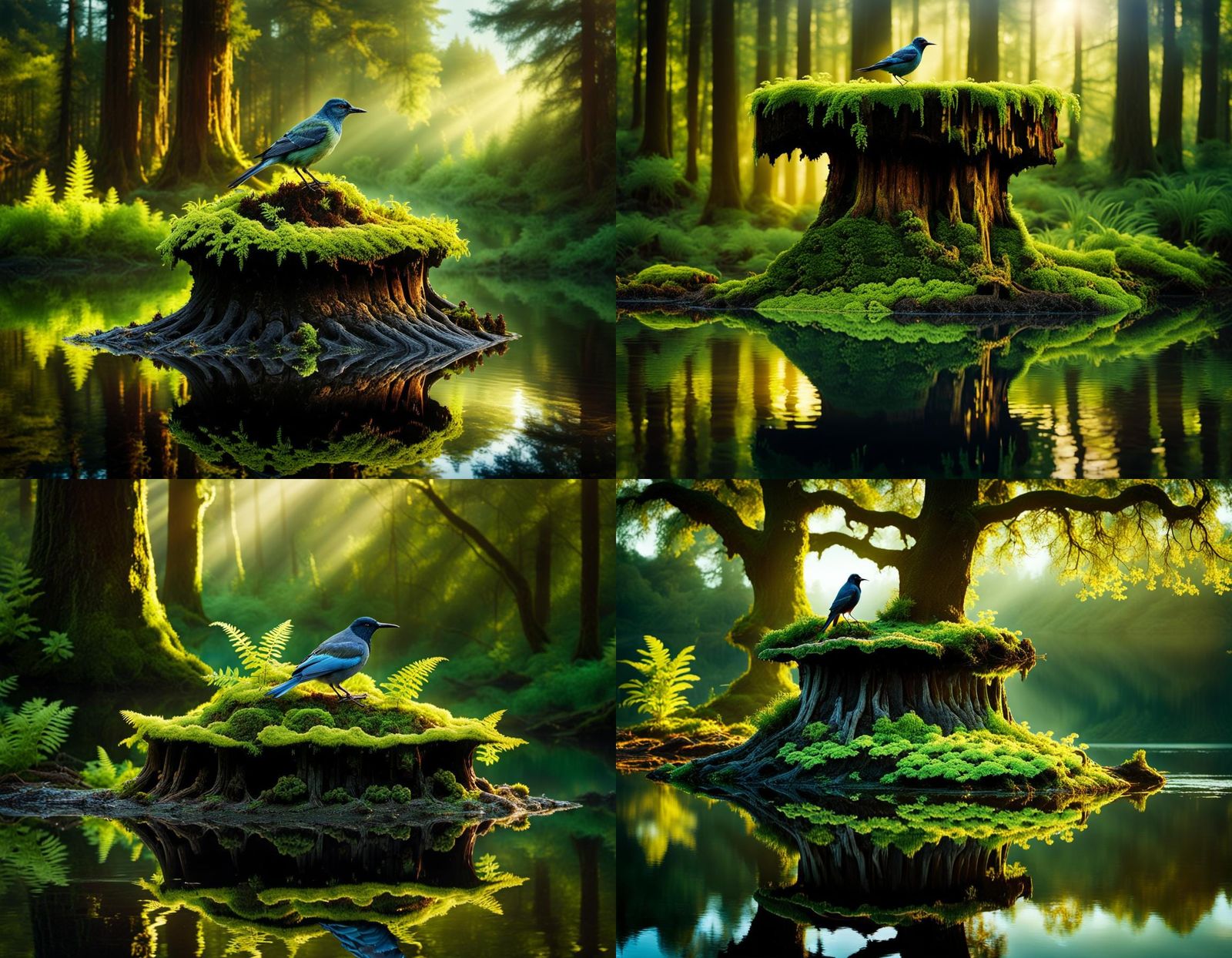 Surreal Forest Dreamscape with Old Tree Stump