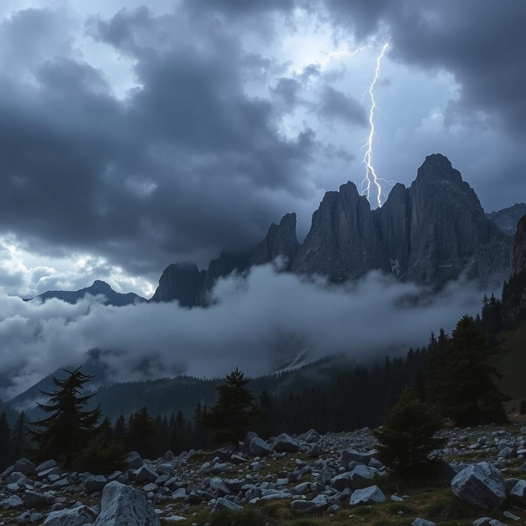 Dramatic Thunderstorm Over Val Bavona Granite Spires