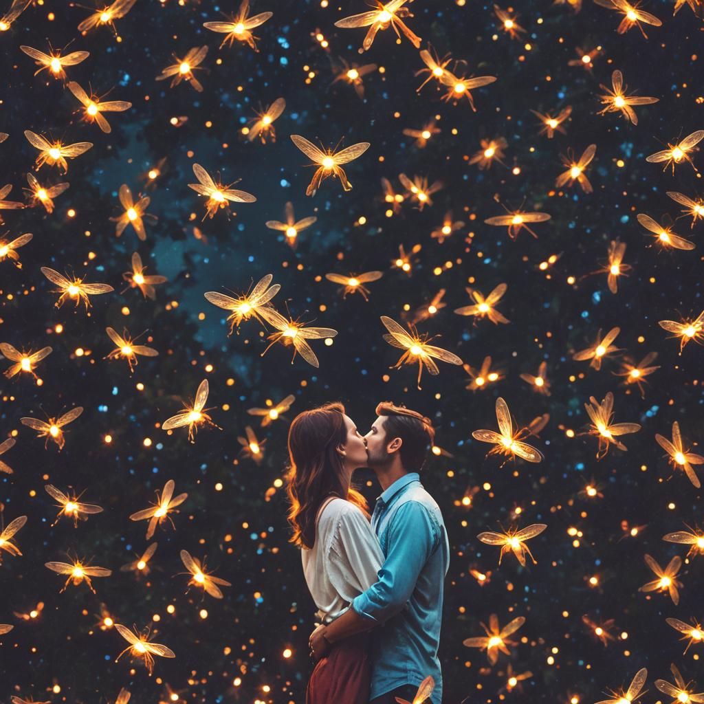 Kiss Under Fireflies: Cinematic Impressionist Digital Painti...