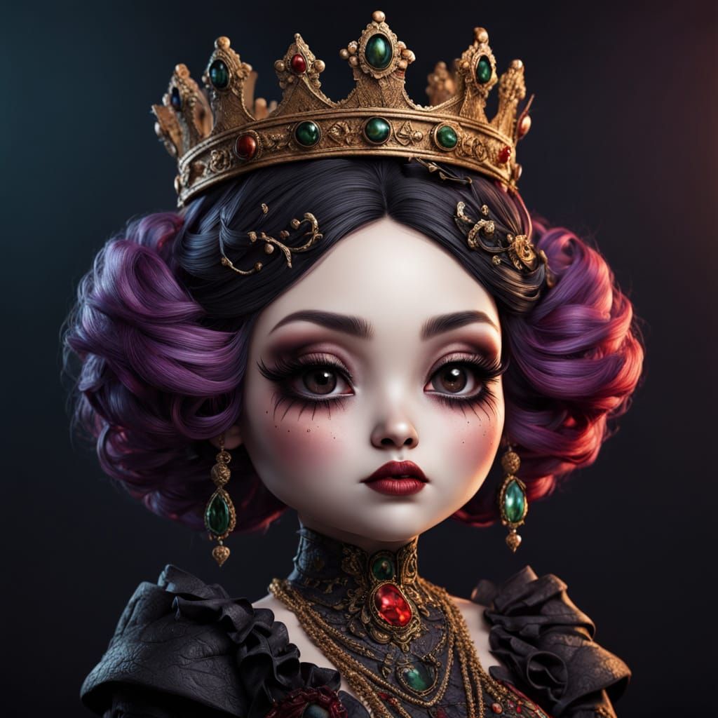 Gothic Cork Chibi Queen in Hyperrealistic Style