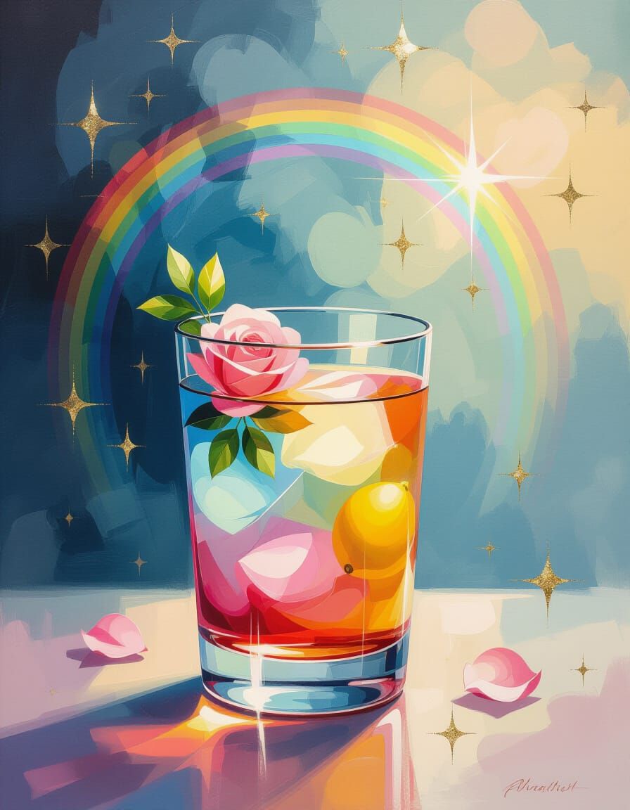 Rainbow in a Glass: Impressionist Rococo Painting