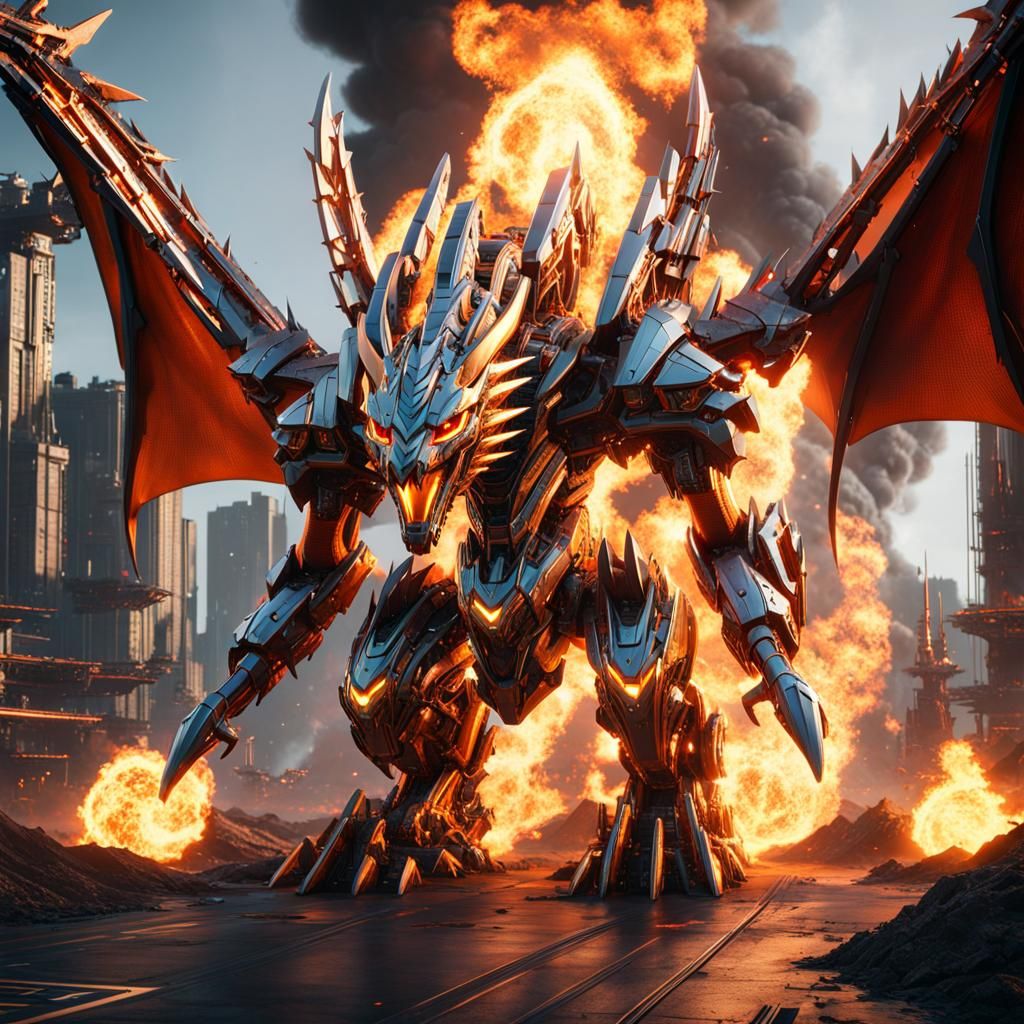 Futuristic Fire Dragon with Intricate Mech Details