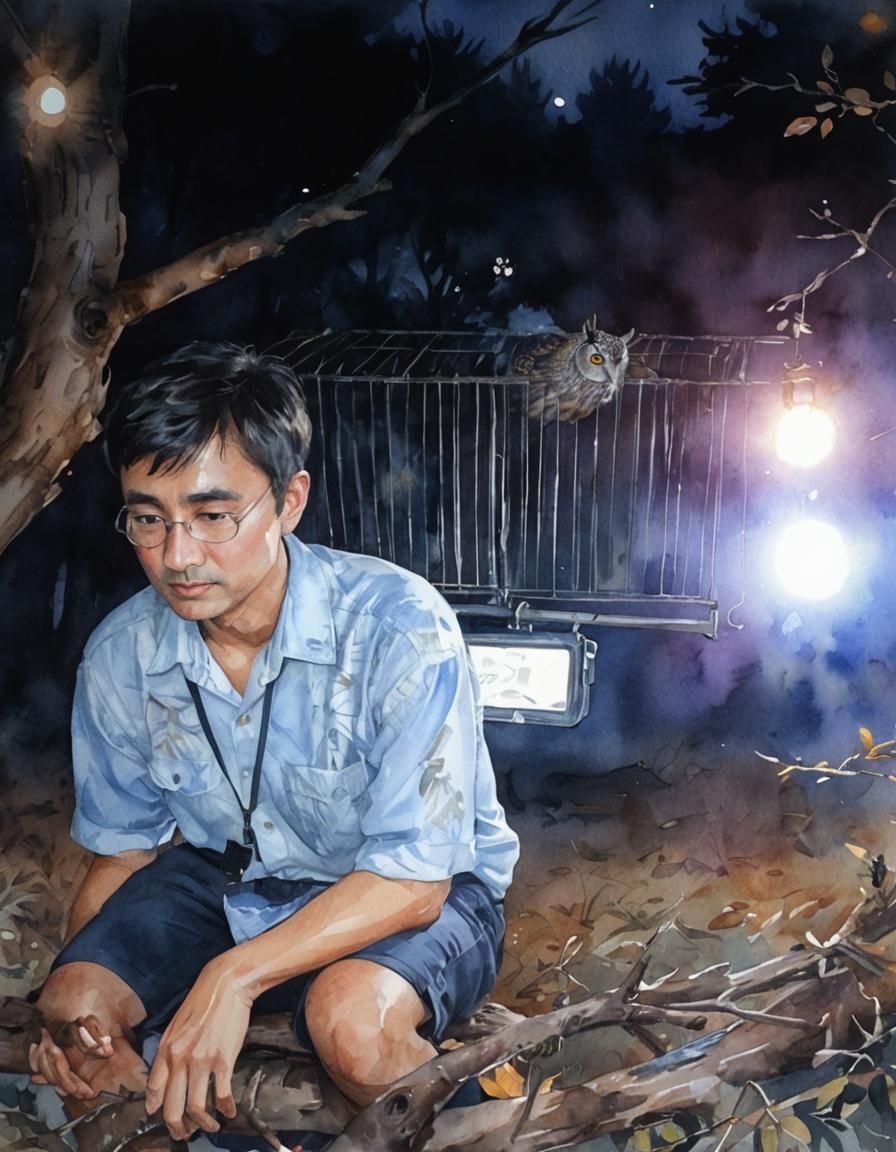 Whimsical Watercolor Owl Portrait in Golden Light