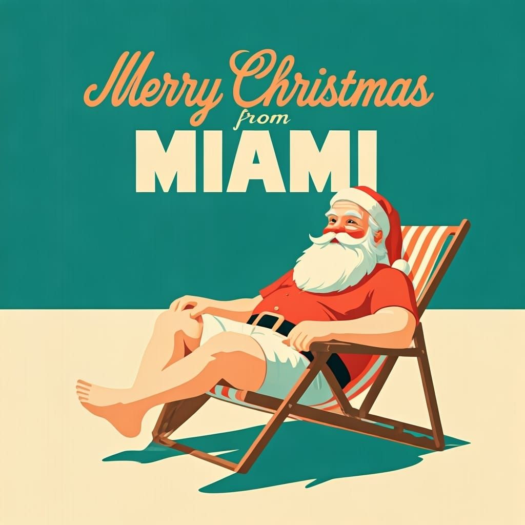 Santa Claus on Miami Beach: A Vintage Christmas Card