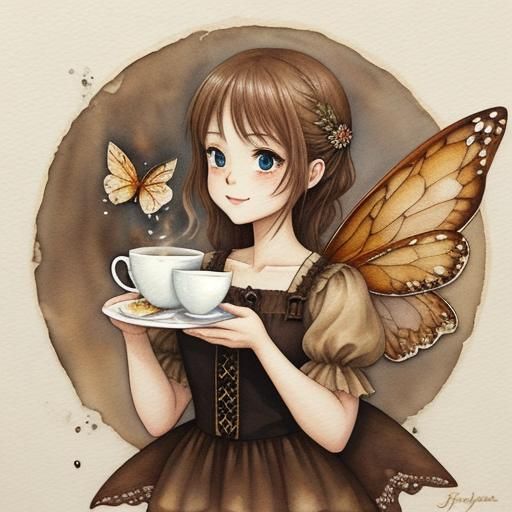 Coffee Fairy in Watercolour Style