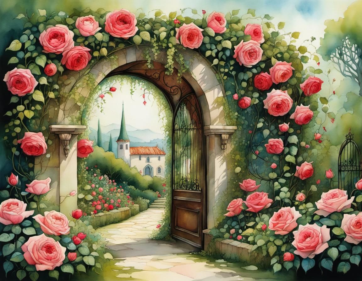Magical Rose Garden Archway Illustration