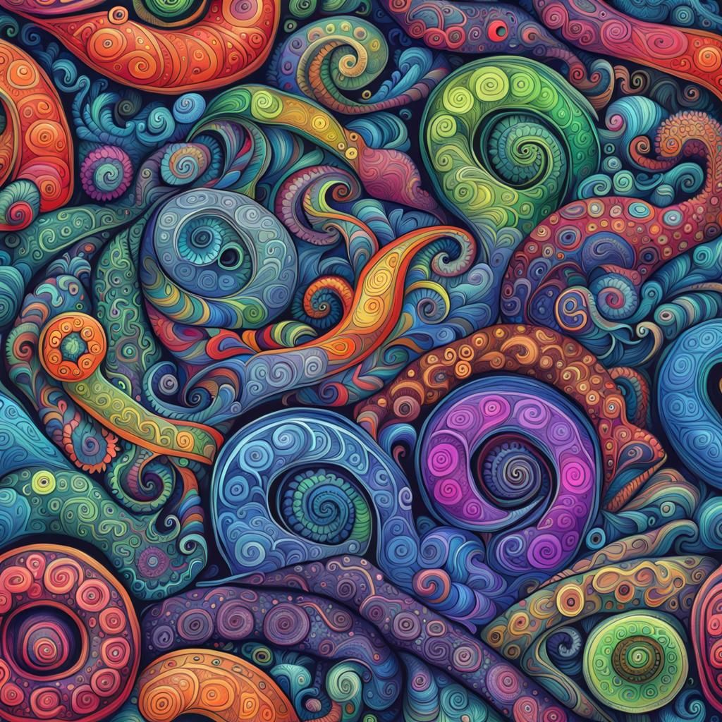 Rainbow Snail in Synchronized Paisley Chaos