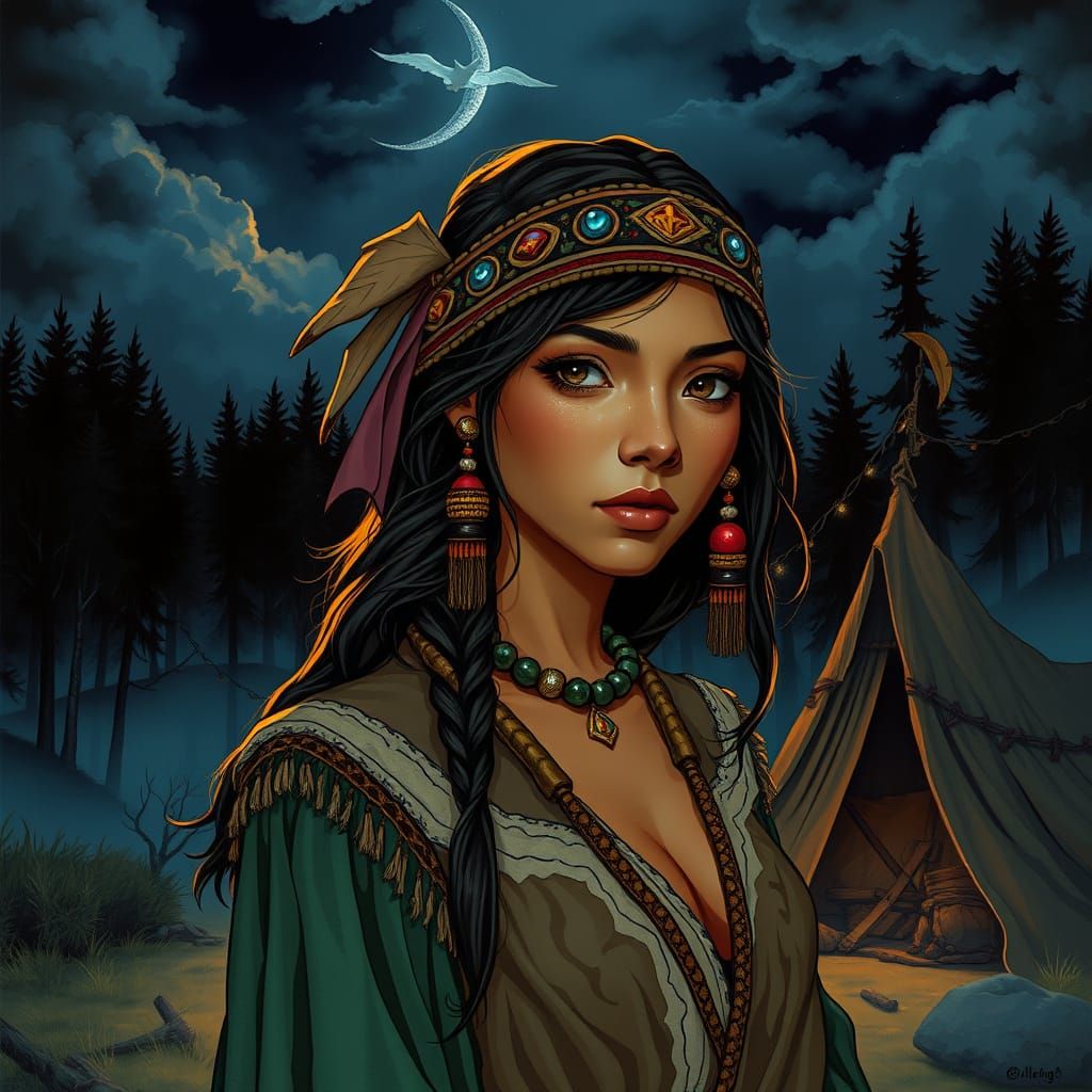 Gypsy Woman Portrait in D&D Fantasy Art Style