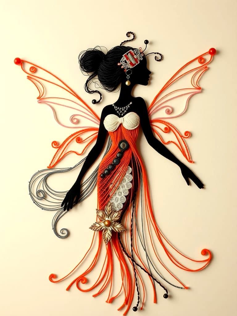 Elegant Black Woman in Fairytale String Art