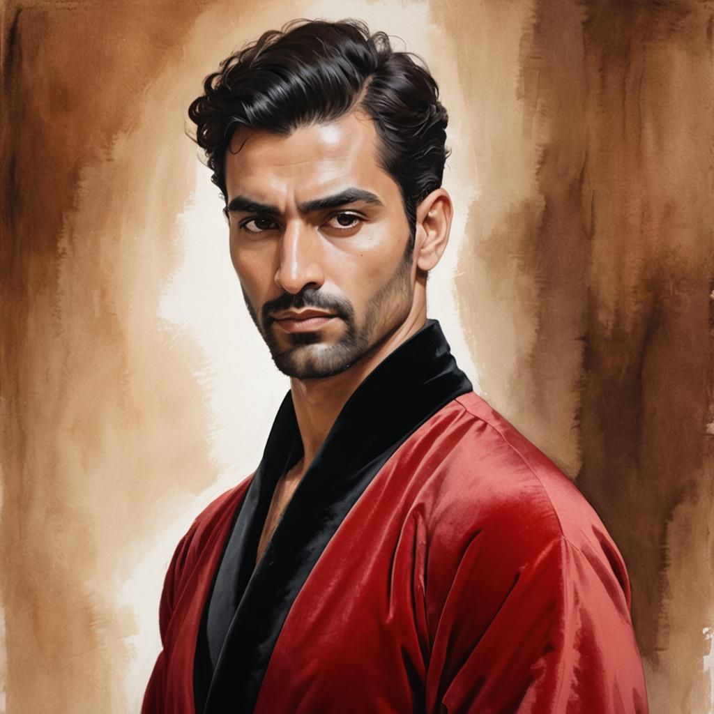 Carmine Robe Portrait with Chiaroscuro Lighting