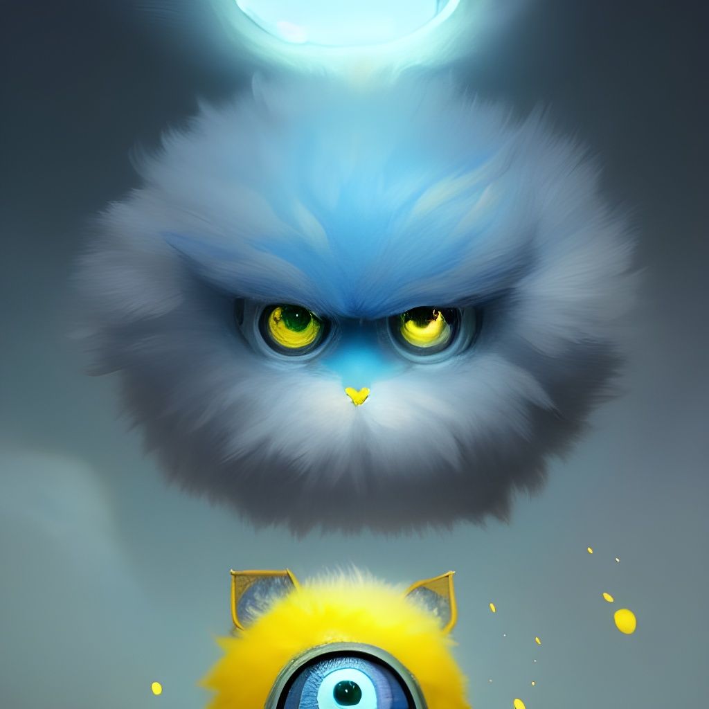 Fluffy Blue and Yellow Monsters in Hyperrealism