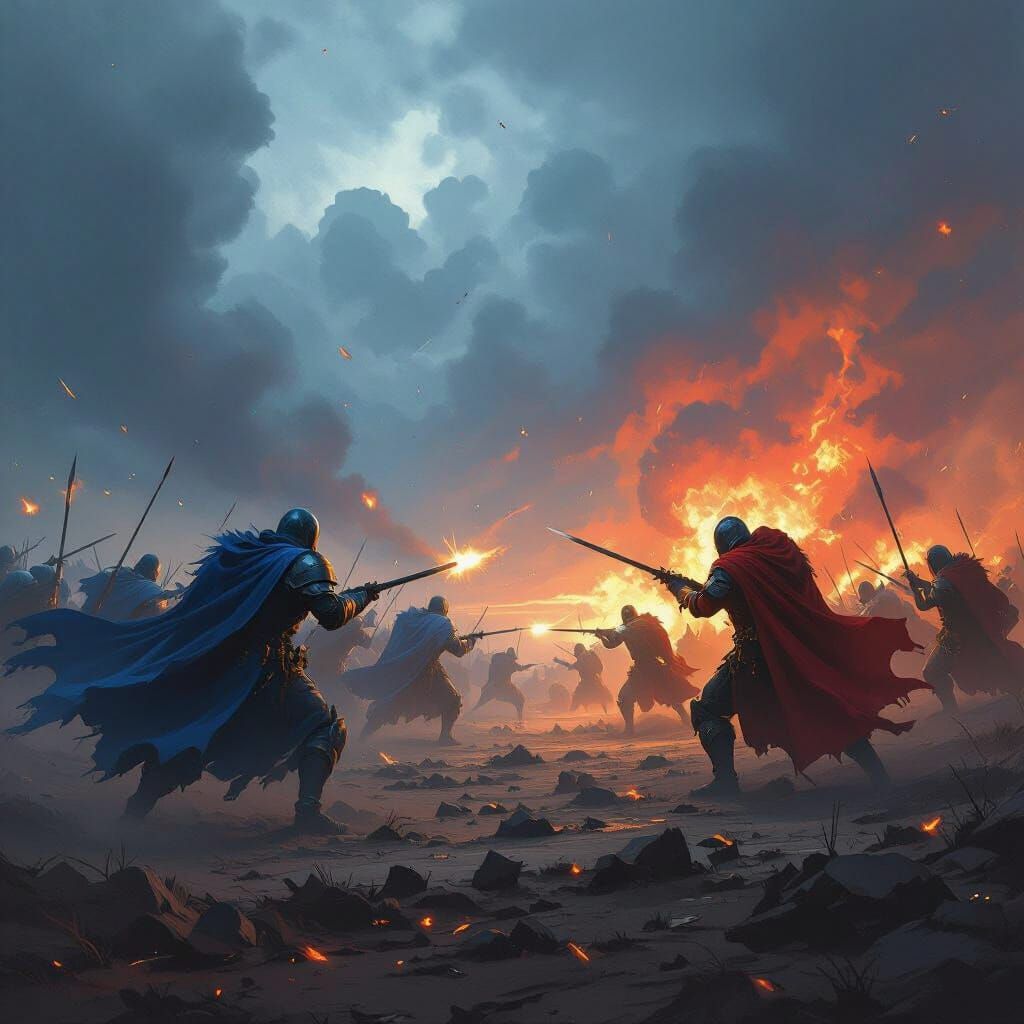Epic Digital Painting of Red vs Blue Armies in War