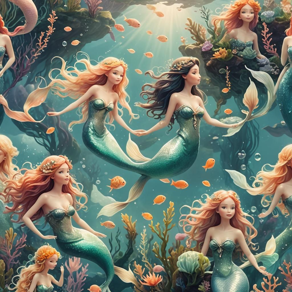 Mermaids in Clouds: An Impressionist Oil Painting