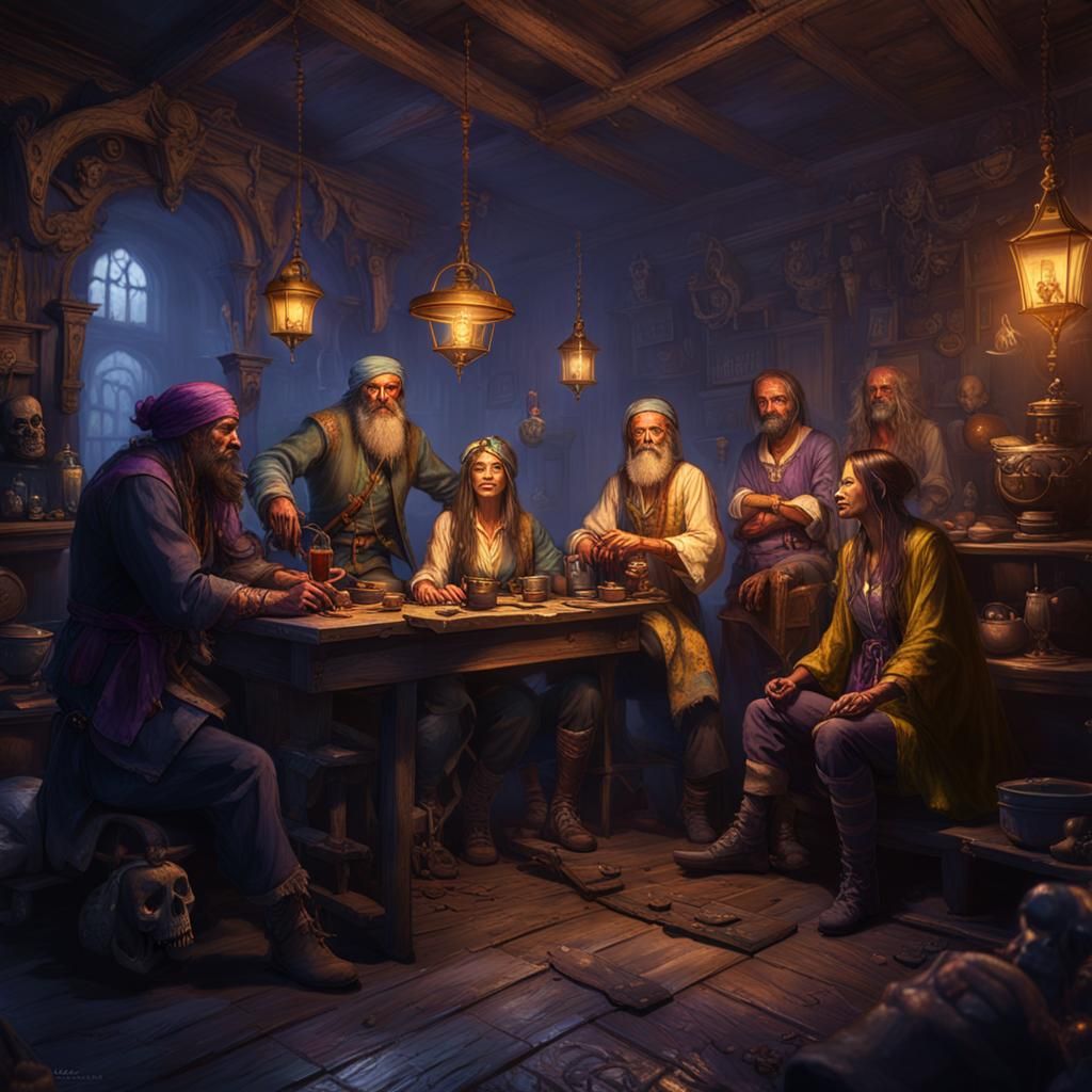 Pirate and Sorority Girls in Haunted House, Fantasy Art