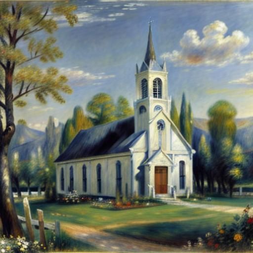 Idyllic Country Church in Impressionist Style