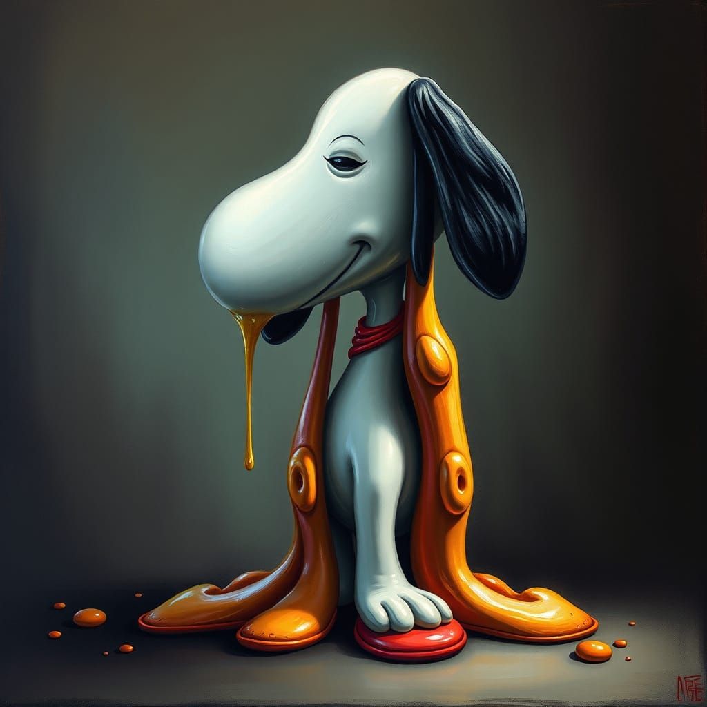 Surreal Melting Snoopy Portrait in Magritte Style
