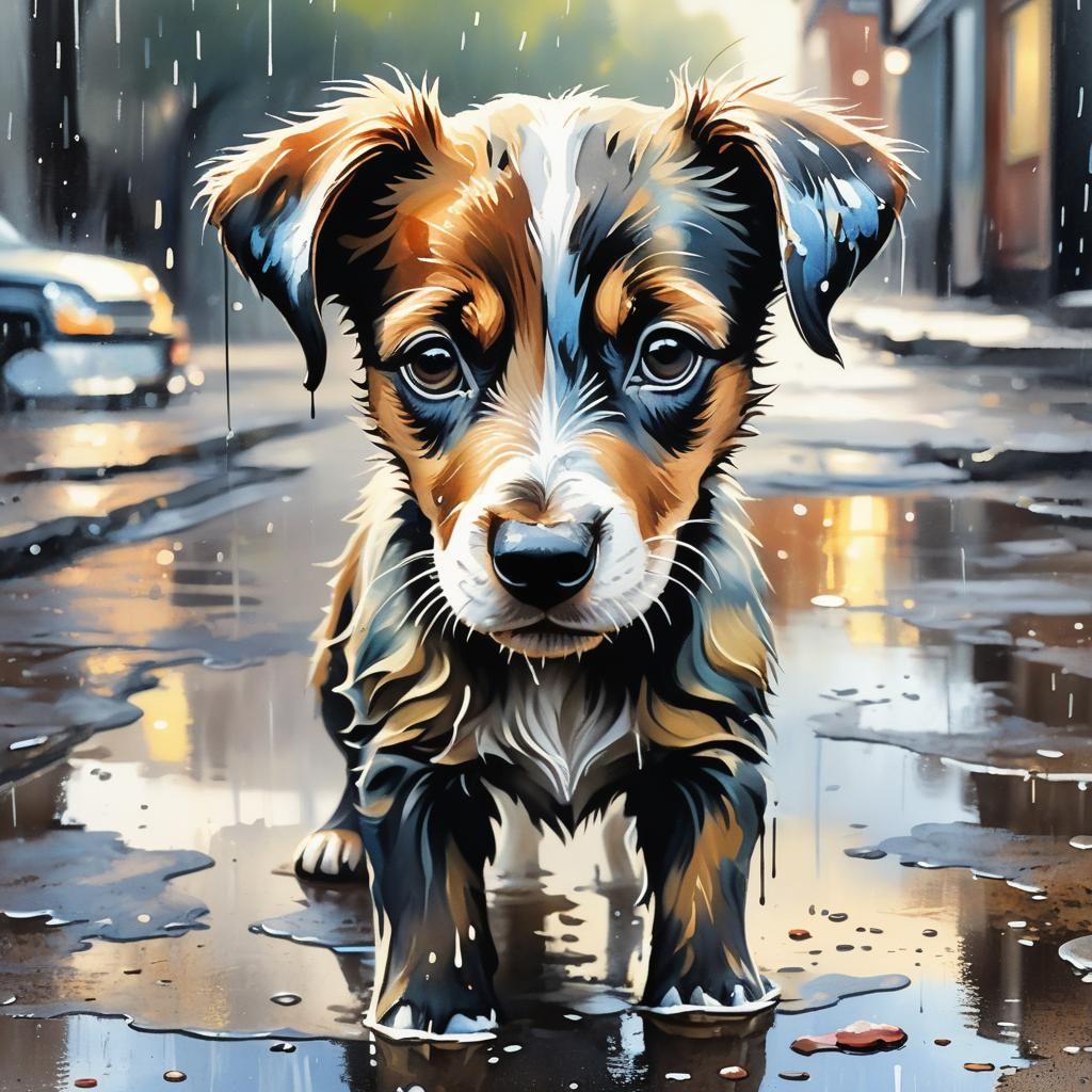 Distressed Puppy in Rain: Heart-Wrenching Realism