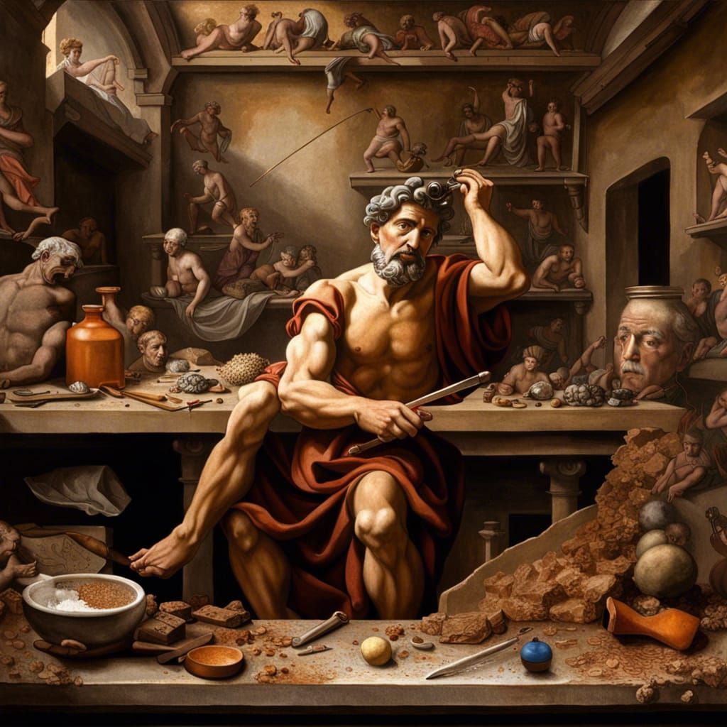 In the painting, we see Michelangelo Buonarroti creating his...