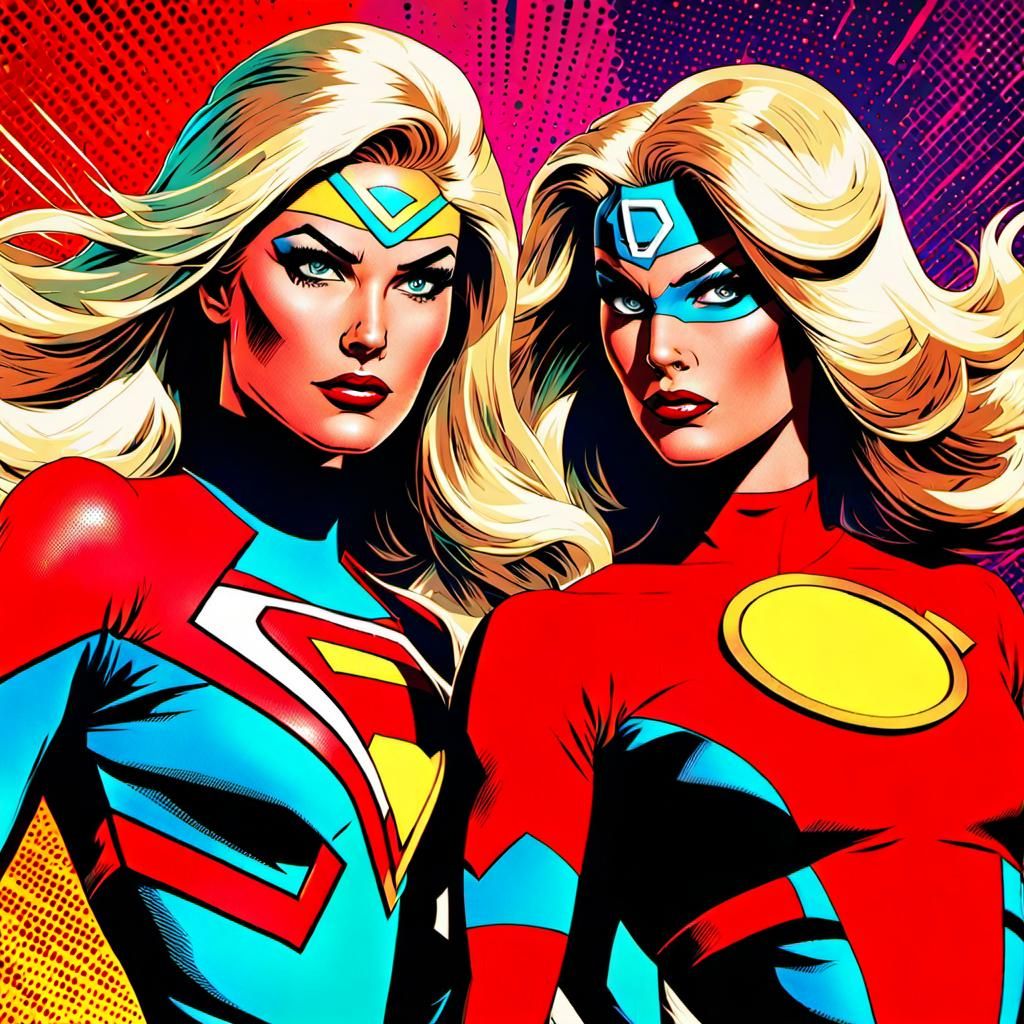 Electra Woman and Dyna Girl in Retro Comic Art