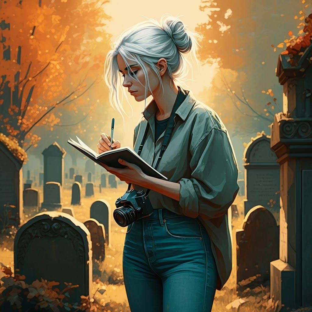 Woman in Cemetery: Digital Art Inspired by Pop Art