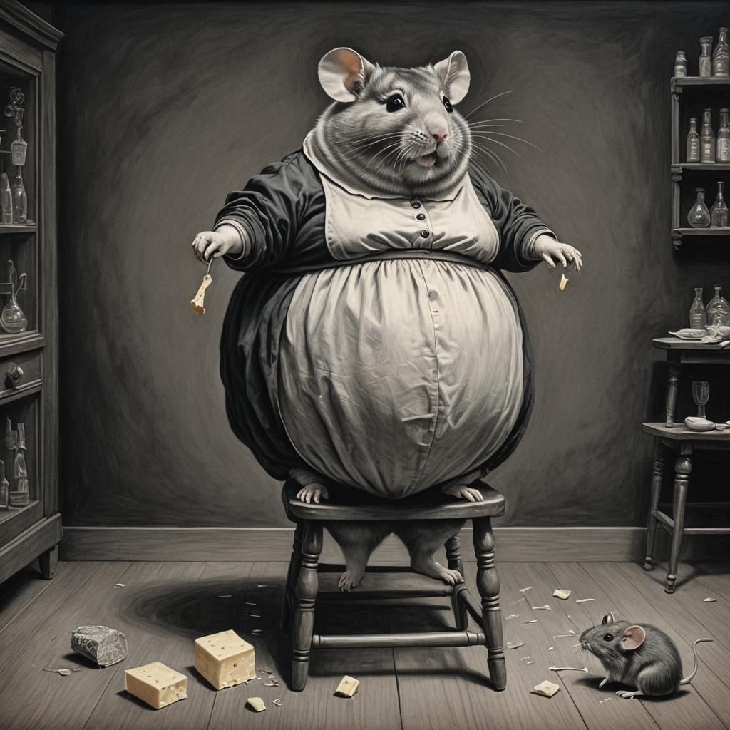 Detailed Chalk Art of Woman and Mouse