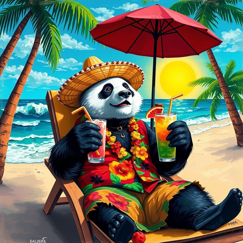 Panda on Vacation in Sombrero, Cabrera Style