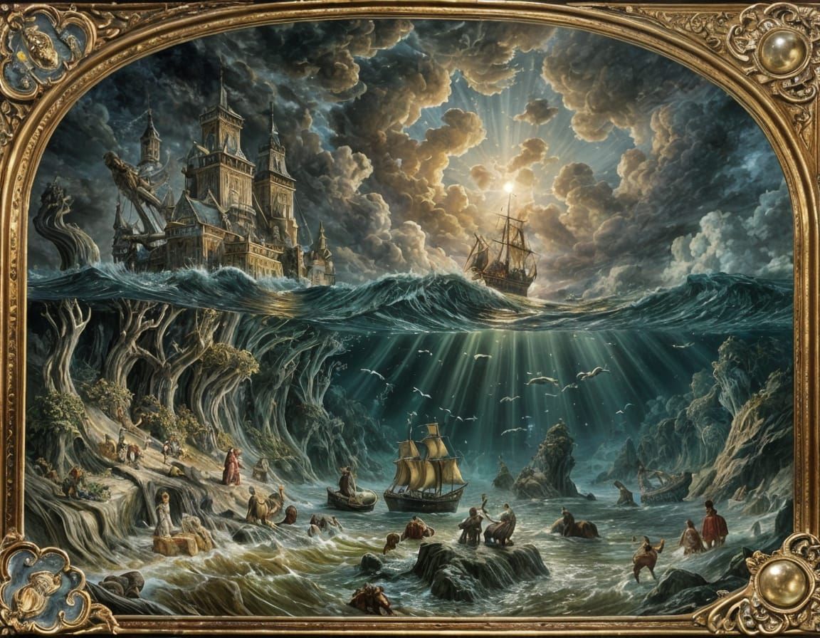 Underwater Mermaid World After Storm in Golden Hues