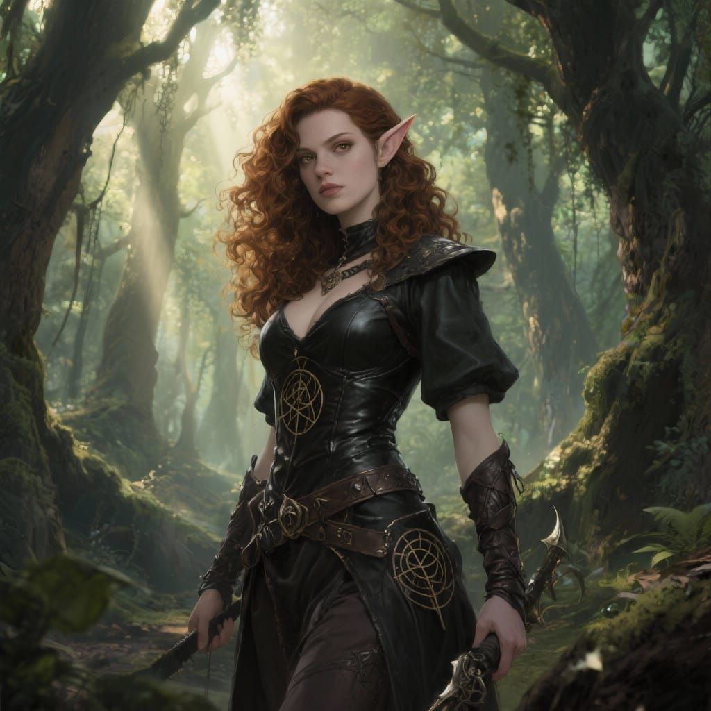 Elf Rogue Warlock In Mystical Forest