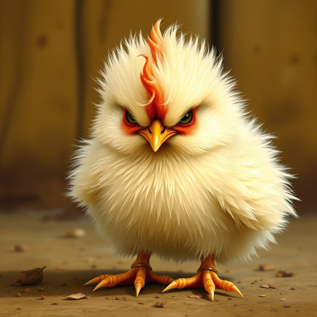 Angry Baby Chicken in Children's Illustration Style