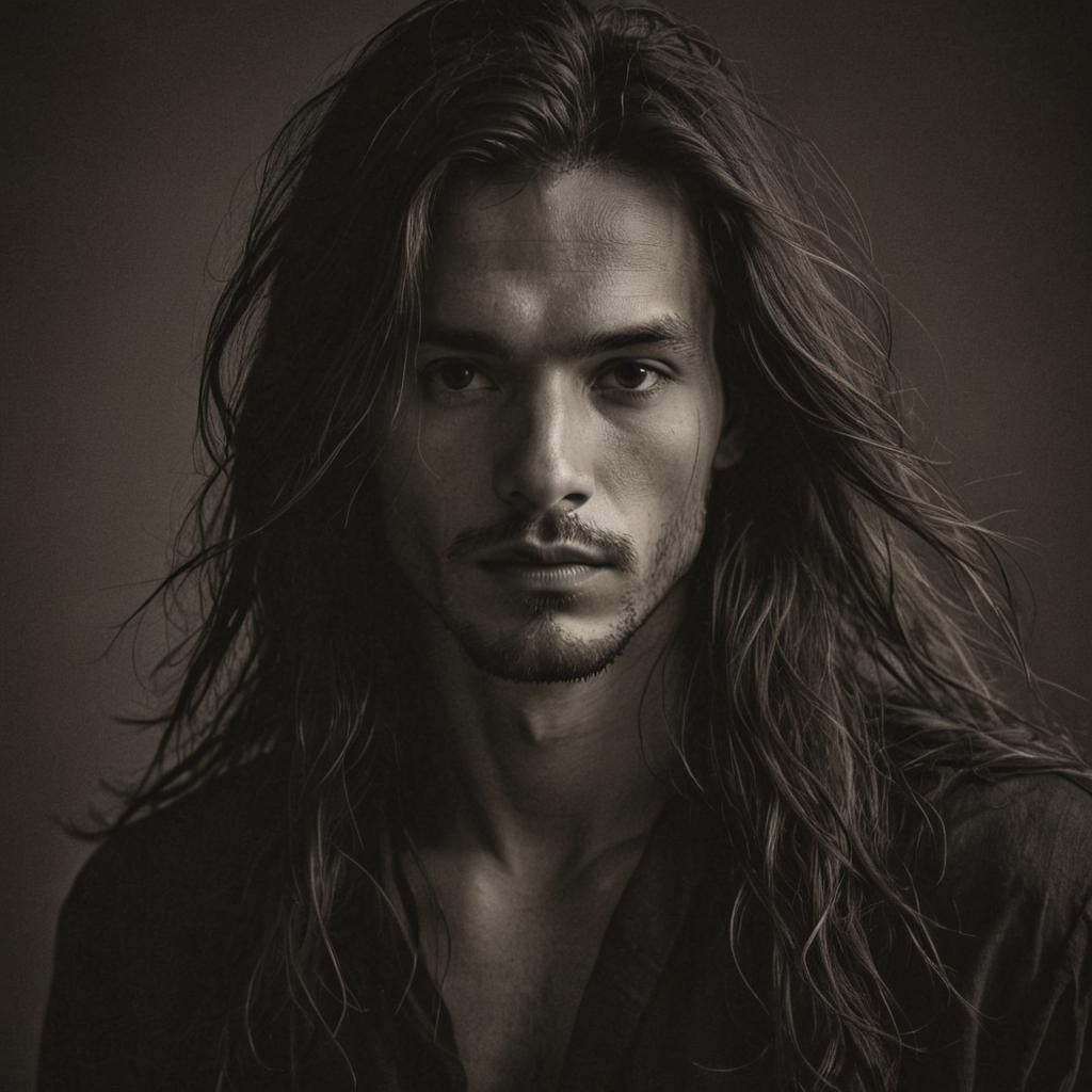 Chiaroscuro Portrait of a Long-Haired Man