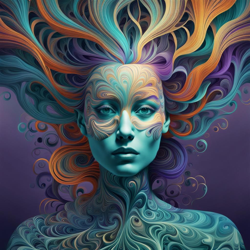 Fractal Woman Portrait in Abstract Digital Art Style